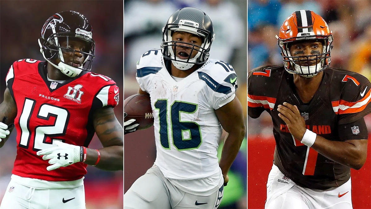 Wide receivers Mohamed Sanu (left) and Tyler Lockett (middle) were claimed off waivers and quarterback DeShone Kizer (right) was promoted to the active roster.